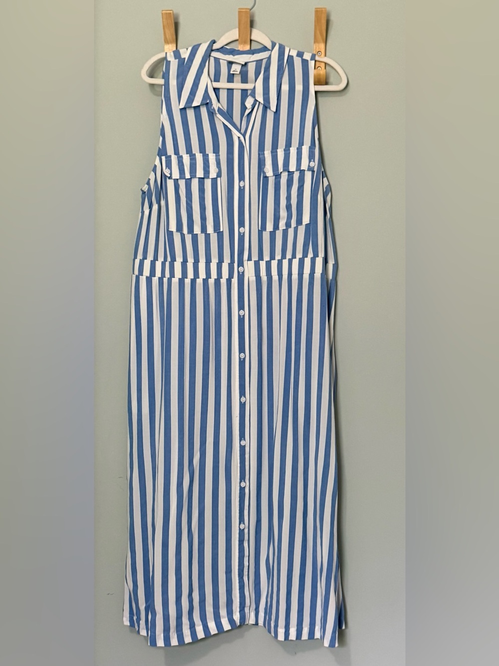 Ava & Viv Blue and White Vertical Stripe Button Front Dress 1X